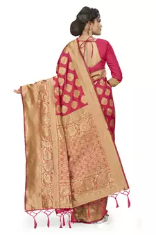 Pink Woven Art Silk Saree With Blouse