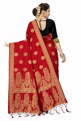 Red woven art  silk saree with blouse 3