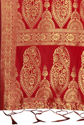 Red woven art  silk saree with blouse 4