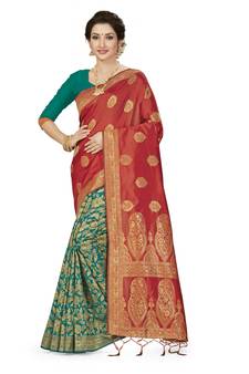 Red Woven  Art Silk Saree With Blouse