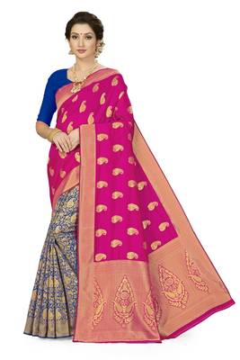 Pink woven art  silk saree with blouse 1