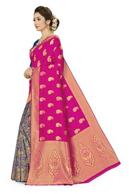 Pink woven art  silk saree with blouse 2