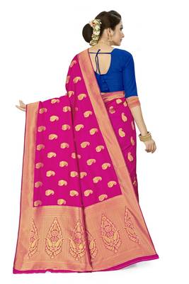 Pink woven art  silk saree with blouse 3