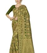 Mehendi woven banarasi silk saree with blouse