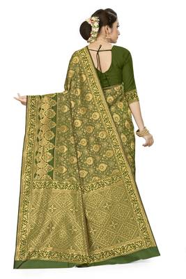 Mehendi woven banarasi silk saree with blouse 3
