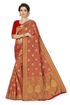 Red Woven  Art Silk Saree With Blouse