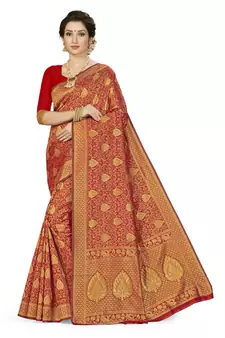 Red Woven  Art Silk Saree With Blouse