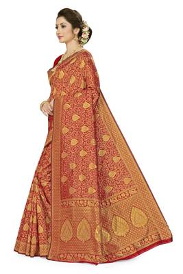 Red Woven Art Silk Saree With Blouse 2