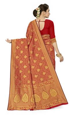 Red Woven Art Silk Saree With Blouse 3