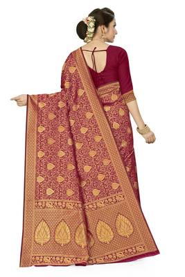 Purple woven art  silk saree with blouse 3
