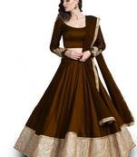 Brown plain silk unstitched lehenga