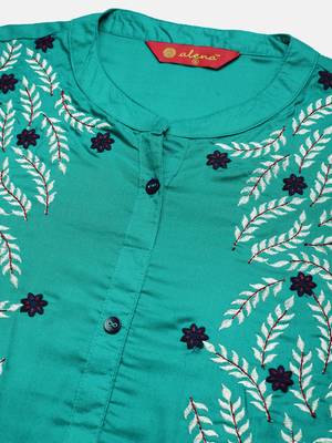 Teal embroidered viscose ethnic-kurtis 2