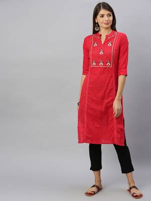 Red embroidered cotton ethnic-kurtis 1
