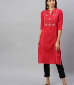 Red embroidered cotton ethnic-kurtis