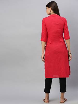 Red embroidered cotton ethnic-kurtis 3