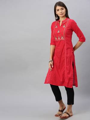 Red embroidered cotton ethnic-kurtis 4