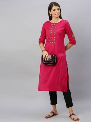 Pink embroidered cotton ethnic-kurtis 1