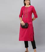 Pink embroidered cotton ethnic-kurtis