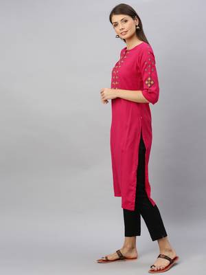 Pink embroidered cotton ethnic-kurtis 4
