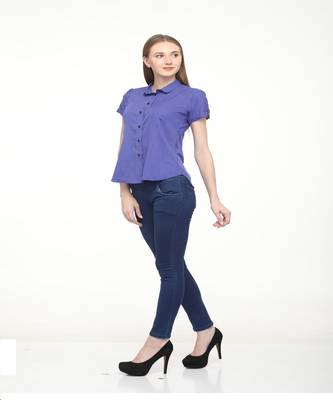 Blue printed crepe tops 1