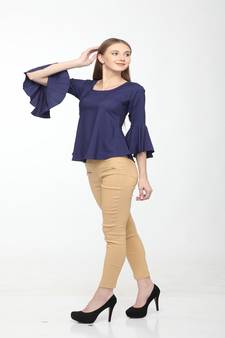 Blue printed crepe tops