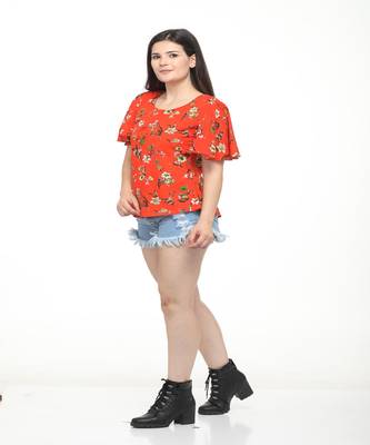 Orange printed crepe tops 1