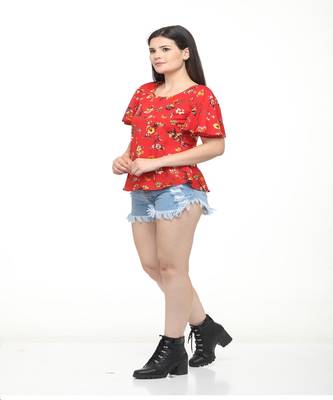 Red printed crepe tops 1