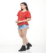 Red printed crepe tops