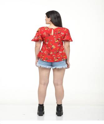 Red printed crepe tops 4