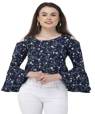 Blue printed crepe tops 1