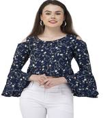 Blue printed crepe tops