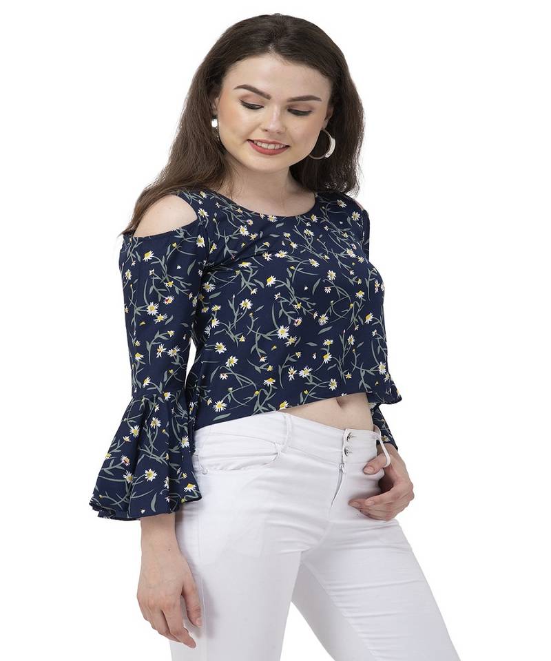 Blue printed crepe tops