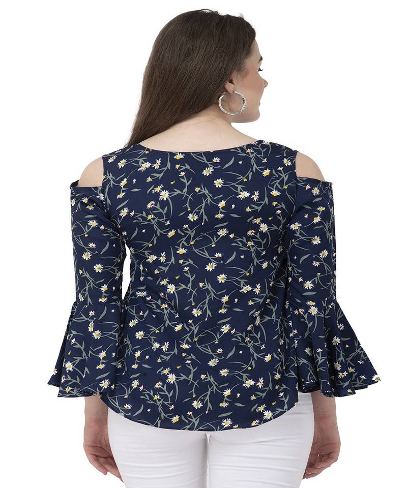 Blue printed crepe tops