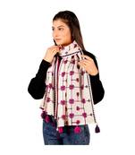 Twinkling Pink Floral off-White Khadi Embroiderd Stole