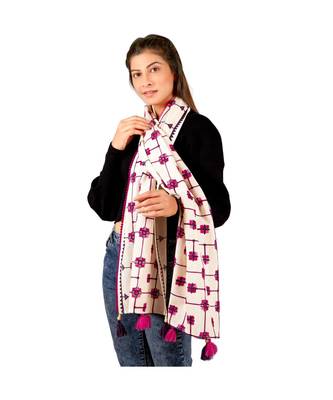Twinkling Pink Floral off-White Khadi Embroiderd Stole 2