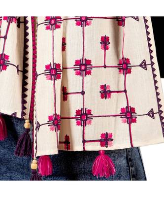 Twinkling Pink Floral off-White Khadi Embroiderd Stole 4