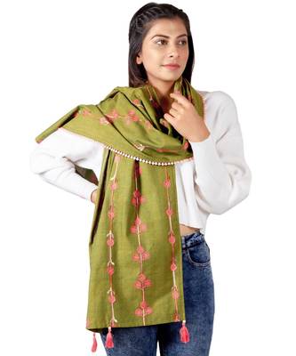 Tiny Floral Bunch Olive Green Embroidered Stole 3