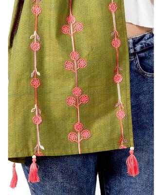 Tiny Floral Bunch Olive Green Embroidered Stole 4