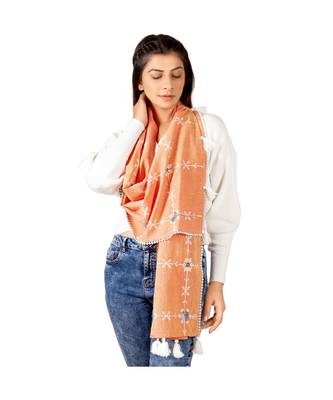 Peach Snowflake Embroidered rich khadi scarf/stole 1