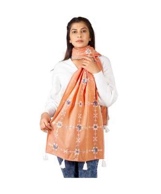 Peach Snowflake Embroidered rich khadi scarf/stole 2
