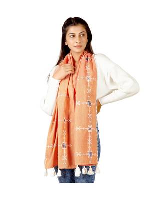Peach Snowflake Embroidered rich khadi scarf/stole 3