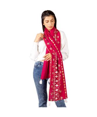 Christmas Tree Worm Red Khadi Embroidered Stole/Scarf 1