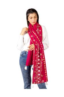 Christmas Tree Worm Red Khadi Embroidered Stole/Scarf