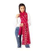 Christmas Tree Worm Red Khadi Embroidered Stole/Scarf