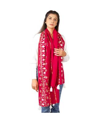 Christmas Tree Worm Red Khadi Embroidered Stole/Scarf 2