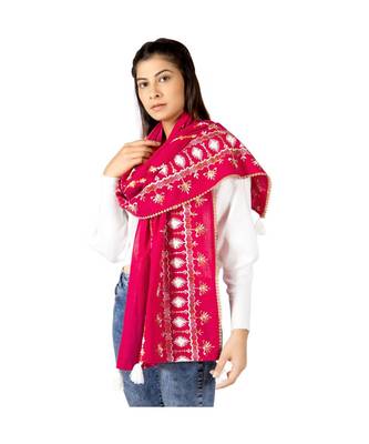 Christmas Tree Worm Red Khadi Embroidered Stole/Scarf 3