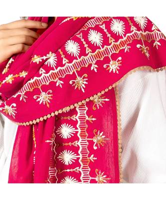 Christmas Tree Worm Red Khadi Embroidered Stole/Scarf 4