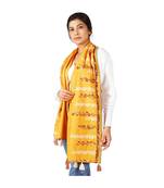 Earthy Grassroot Khadi Yellow Embroidered Stole/scarf