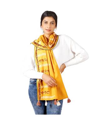 Earthy Grassroot Khadi Yellow Embroidered Stole/scarf 3