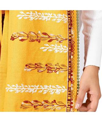 Earthy Grassroot Khadi Yellow Embroidered Stole/scarf 4